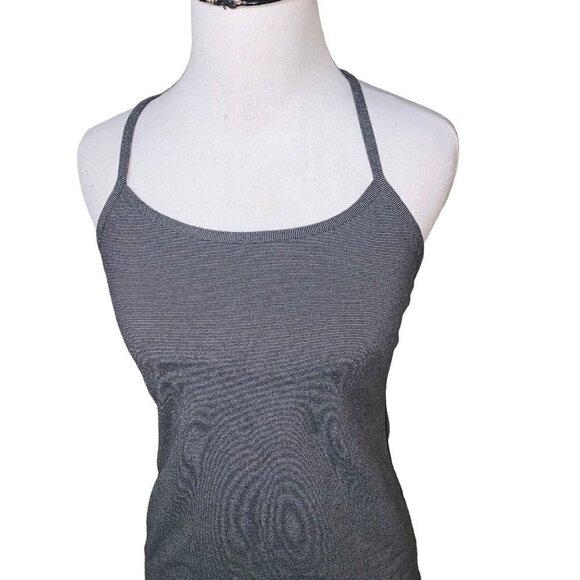 Lululemon athletica Women's Power Y Tank Top 6 Black Wee Stripe Build in Bra - Picture 2 of 7